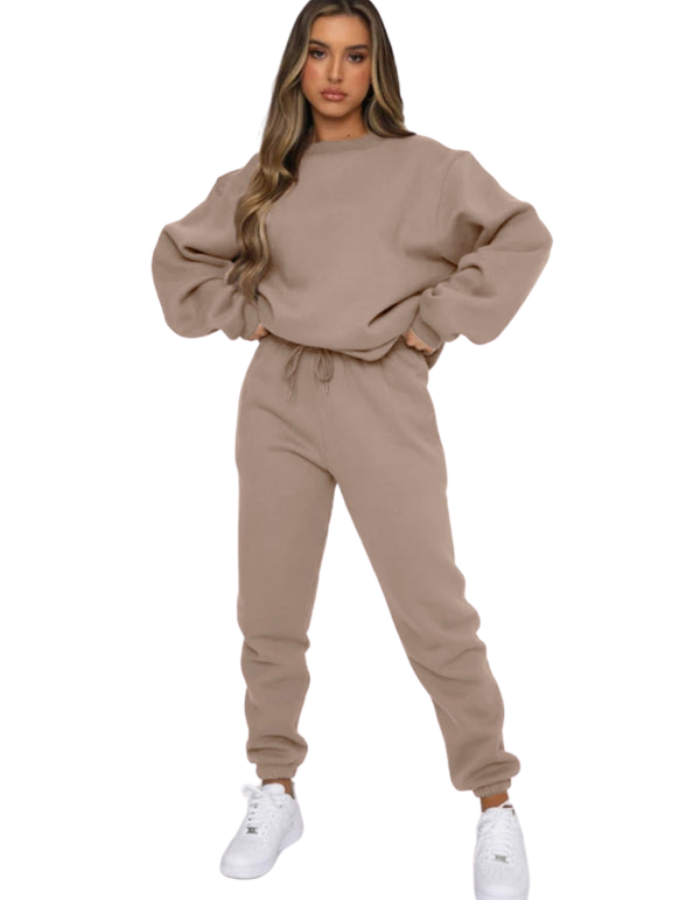 SHOPIQAT Women's New Solid Colour Round Fashionable Casual Collar Pullover Long Sleeve Trousers Sweater Suit - Premium from shopiqat - Just $13.750! Shop now at shopiqat